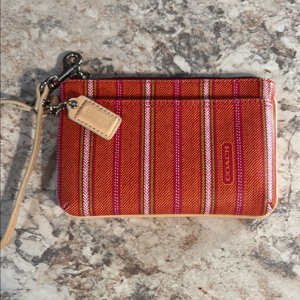 Coach Red and Tan Striped Wristlet